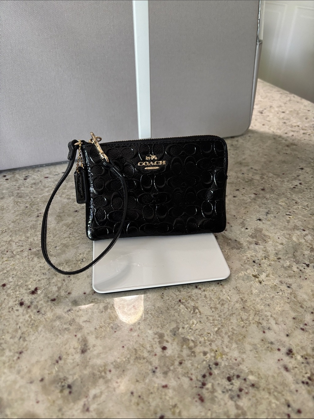Coach Black Patent Leather Signature Wristlet